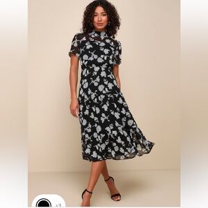 Lulus Floral Dressed Up Black Floral Print Midi Dress